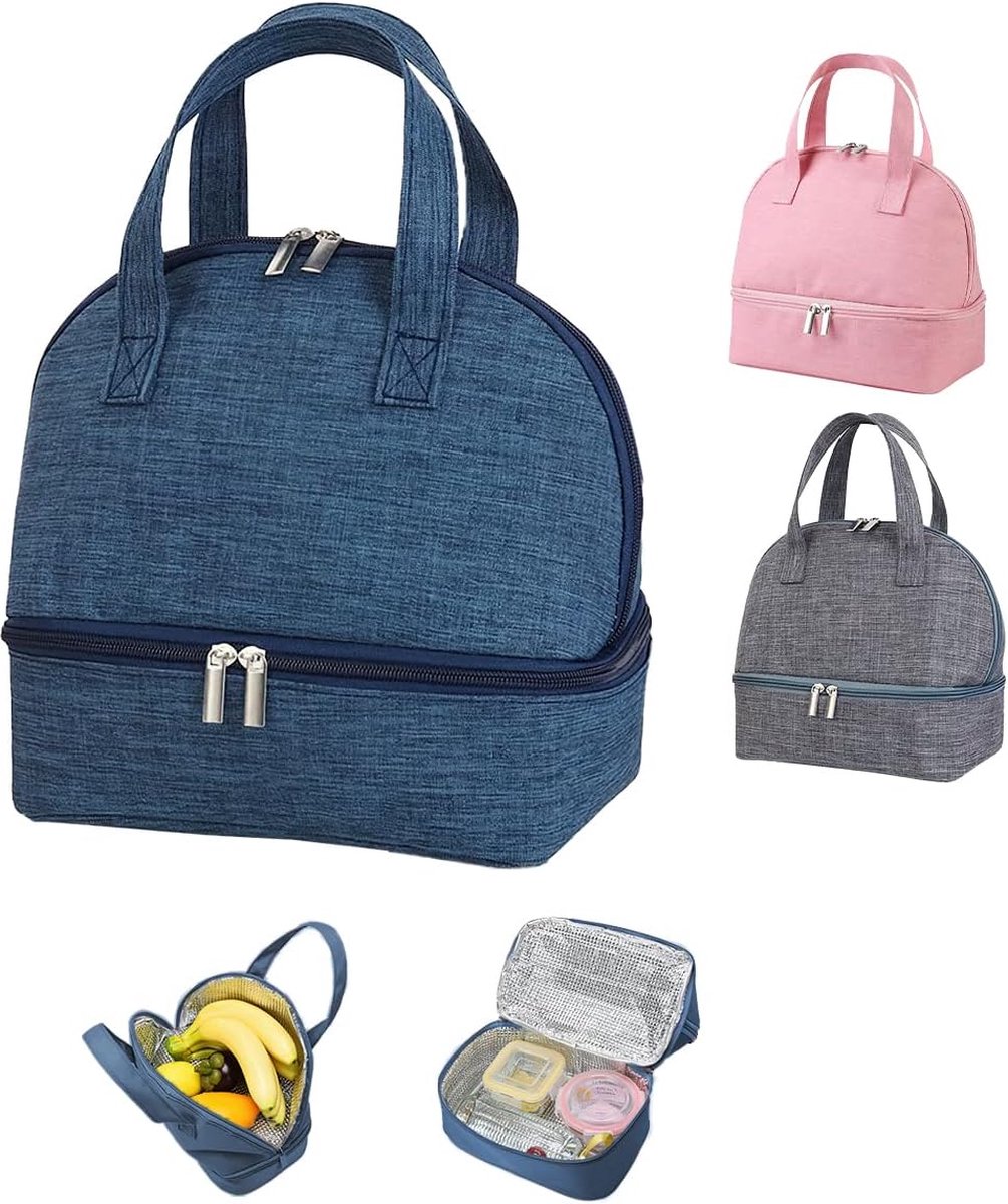 Lunchtas, isolatietas, kleine opvouwbare koeltas voor werk, school, picknick-handtas voor vrouwen, volwassenen, studenten en kinderen (blauw)