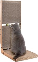 Krabplank katten met kattenspeelgoed, 69 cm hoog L-vormig krabkarton voor katten met 2 ingebouwde ballen, kattenkrabplank van hoogwaardig karton