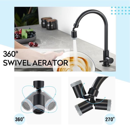 UBRAVE Beluchter voor Waterkraan, Beluchter Draaibare 360 Graden Draaibaar, 2 Modi voor Kranen,Verlenging voor Keuken en Badkamer Kranen met Externe Schroefdraad M22,Zilver
