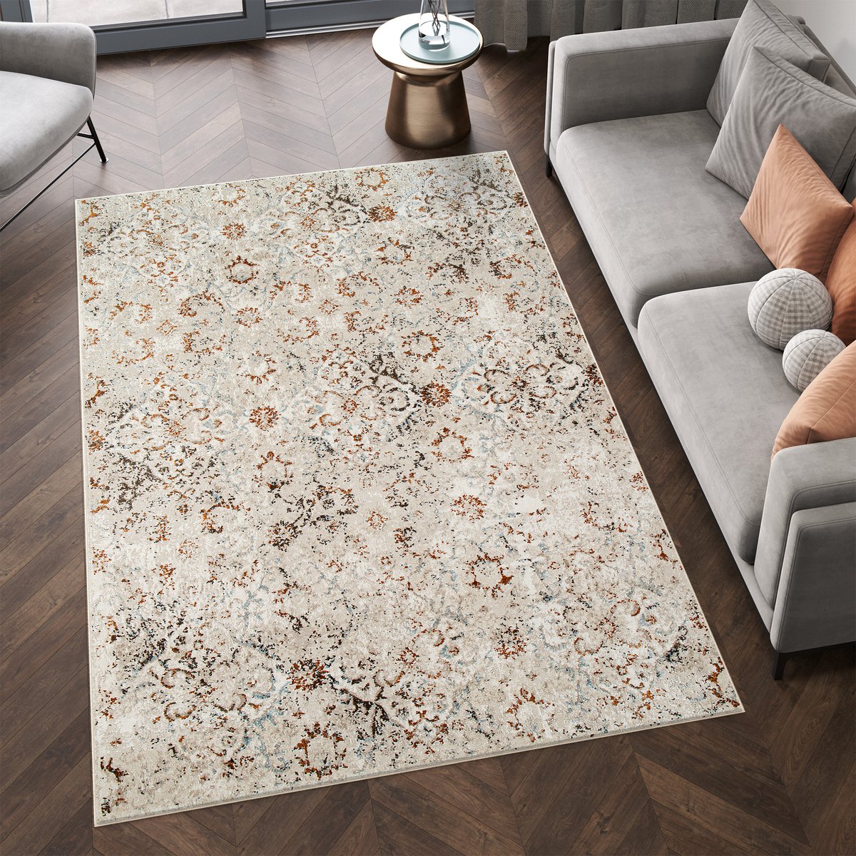 Tapiso Retro Vloerkleed Beige Vintage Gebloemd Woonkamer Tapijt Maat- 120x170 Beige Bruin 2
