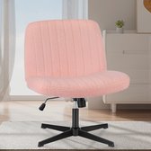 Bureaustoel Grote kruisbeenstoel Armloze stoel Computerstoel - Vaste poot draaistoel - Verstelbare lendesteun Hoogteverstelling - Ergonomische ontspanningsstoel - met schommelfunctie -teddybeer stof, roze