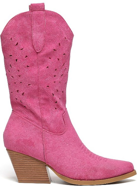 SmileFavorites® Dames Cowboylaarzen met Hak - Roze - Suedine - Maat 37