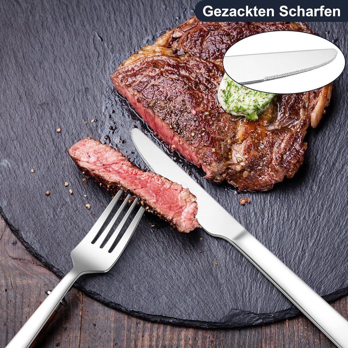 Herogo Steakbestekset, 24-delig, roestvrij staal, messen en vorkset Herogo Steakbestekset, 24-delig, roestvrij staal, messen en vorkset