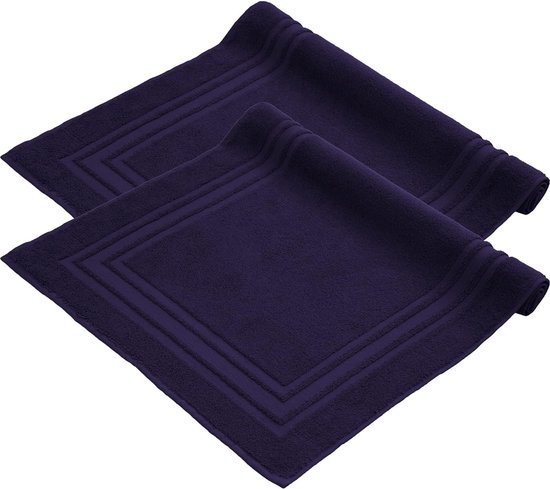 Badmatset 2-delig, badstof, douchemat, wasbare douchemat en badmat, 600 g/m² & 100% katoen, absorberend en sneldrogend, 50 x 70 cm, marineblauw