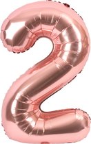 Festivz Rose Goude Cijfer Ballon 2 - Rose Goud – 81 CM - Decoratie – Feestversiering – Rose Gold - Verjaardag - Bruiloft - Feest