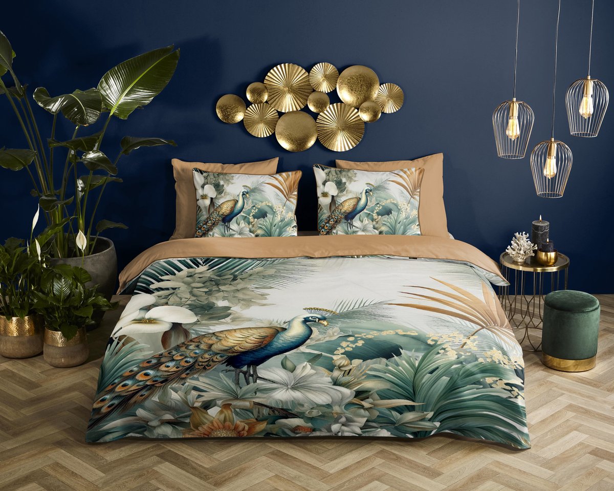 Descanso dekbedovertrek bladeren en vogels - Lits jumeaux 240x200/220 cm - Multi - 100% Katoen satijn