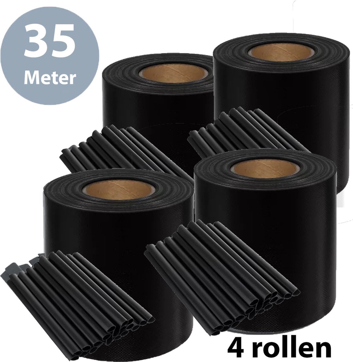 ForDig Vlechtband Zwart (4 Rollen) - 35x0,19 Meter - Privacyband Tuinscherm - Privacystrips Voor Tuinafsluiting - PVC