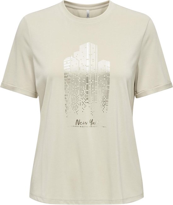 Only T-shirt Onlfree Life Reg S/s City Top Box J 15324129 Pumice Stone/new York Dames Maat - XS