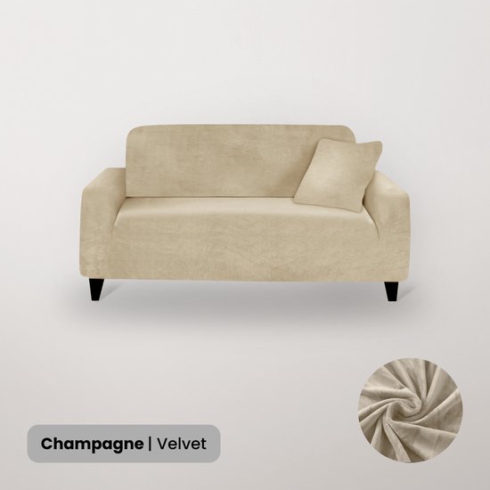 BankhoesDiscounter Velvet Voorgevormde Bankhoes – M3 (175-220cm) – Champagne – Sofa Cover – Bankbeschermer – Bankhoes Stretch