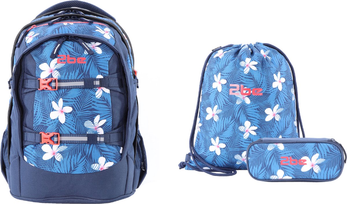 2be Schoolrugzak| schooltas met 15 Inch laptopvak | gymtas en pennenzak – Blauw - Blauw