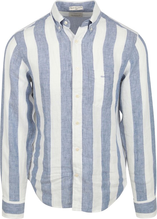 Gant - College Overhemd Linnen Streep Blauw - Heren - Maat XXL - Regular-fit