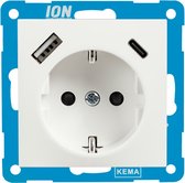 ION | Wandcontactdoos RA | met USB en USB-C | Mat Aplin wit - E1 Serie