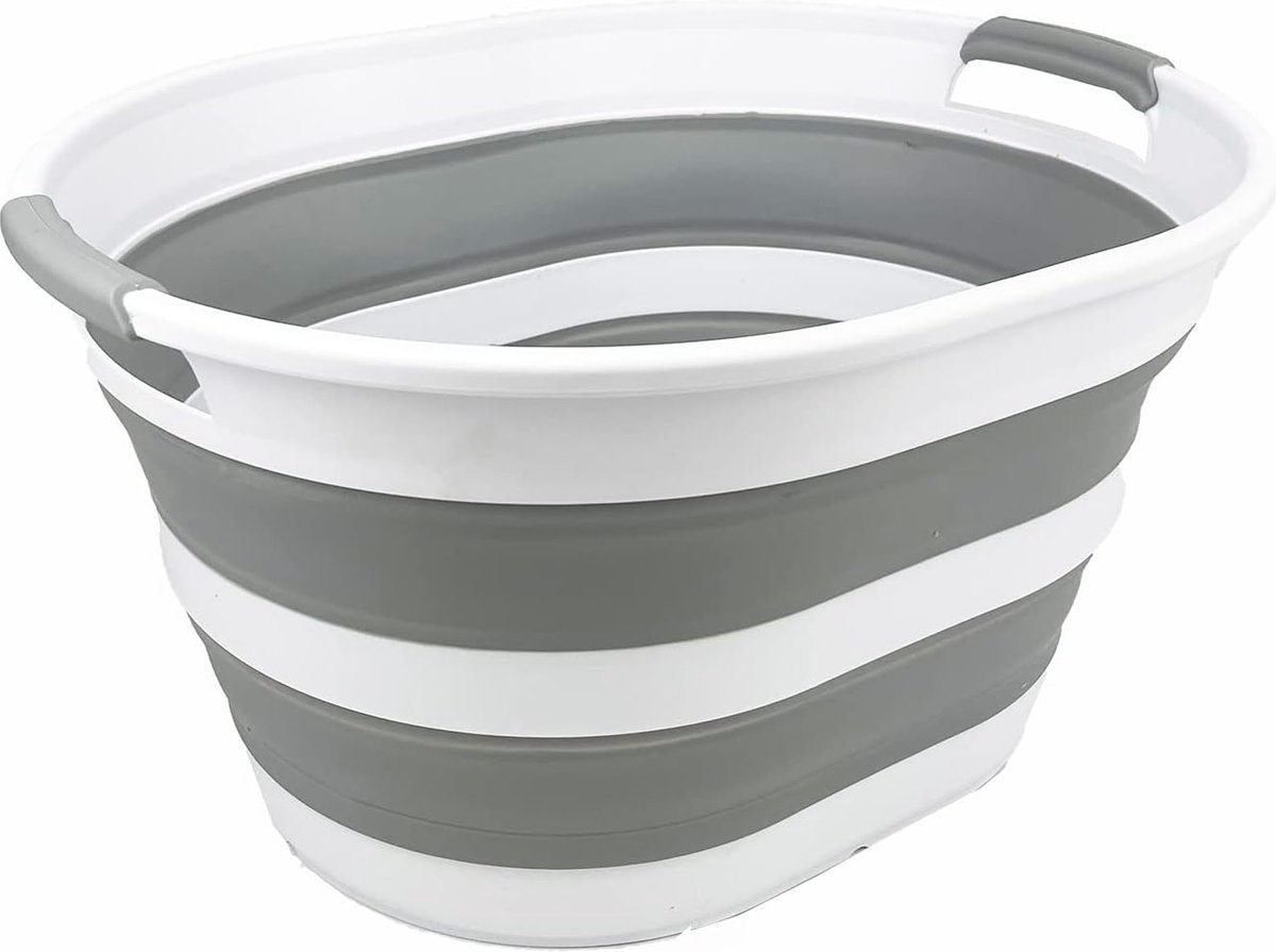 Goedkoopste Wasmand van kunststof, inklapbaar, 23 l, ovale kuip/mand, opvouwbare opbergcontainer/organizer, draagbare wasbak, ruimtebesparende wasmand (1, wit/grijs