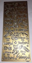 JEJE4188 1x stickervel goud - zelfklevende gouden stickers - baby geboorte Hoera Meisje Jongen - speentje flesje beer veiligheidsspeld slab ster