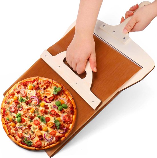 Sliding Pizza Peel 55 x 39 cm, verschuifbare pizzaschep, de pizzaschuiver die perfect de pizza overbrengt, antiaanbaklaag, met handvat, vaatwasmachinebestendig (groot)