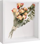 3D-fotolijst, schaduwbox-vitrine met transparant acrylplaatframe, diep 3D-objectframe, houten 3D-frame voor medailles, bloemen, memorabilia, foto (wit, 27 x 27 cm)