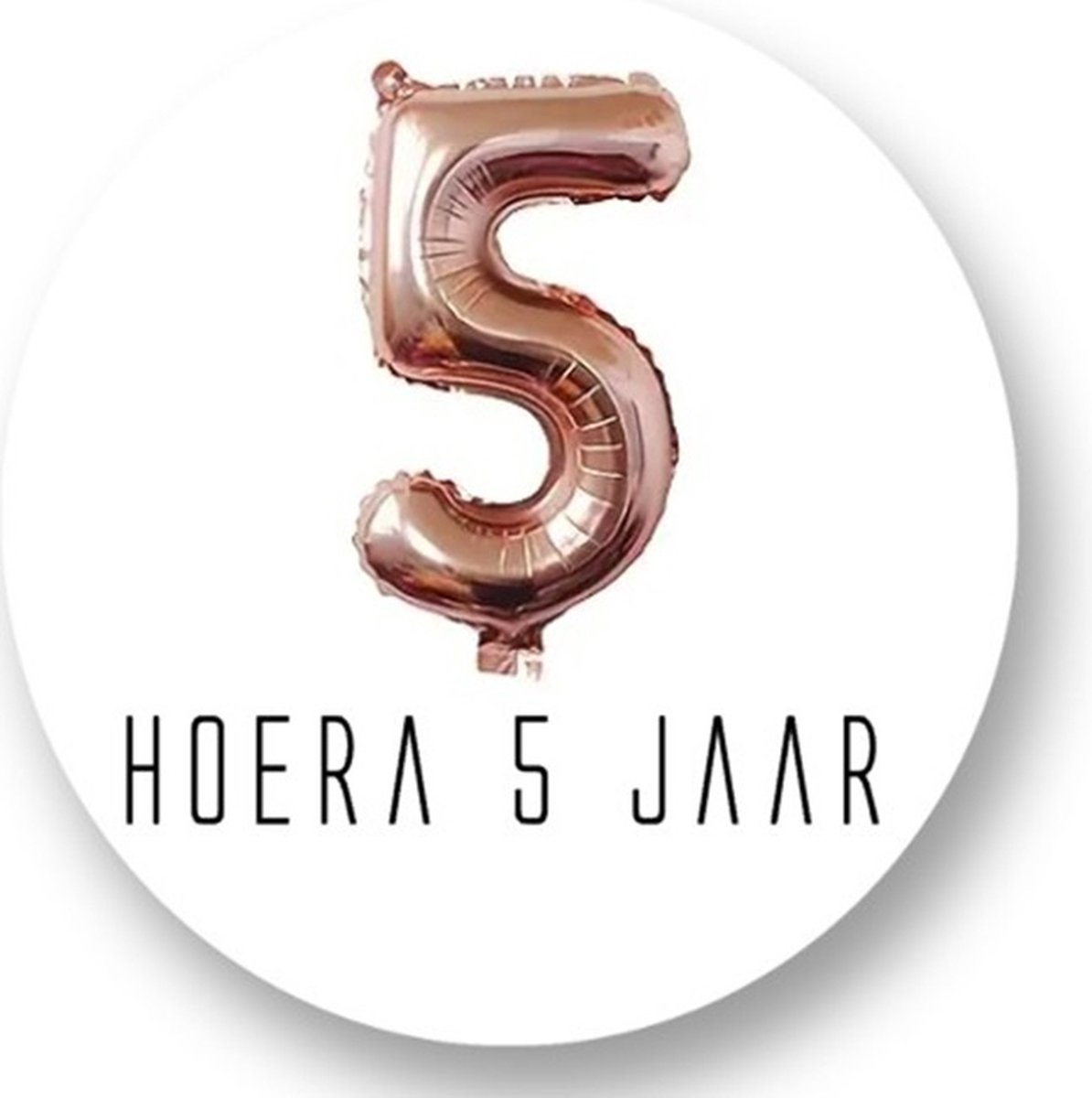 20x Traktatie stickers Folieballon 5 Jaar - Verjaardag stickers - Rose Gold - Folie Ballon - Sluitstickers - Kinderfeest Traktatie - Uitdelen - Uitdeeltraktatie - Wensetiket - Rond - 40mm - Glossy sticker