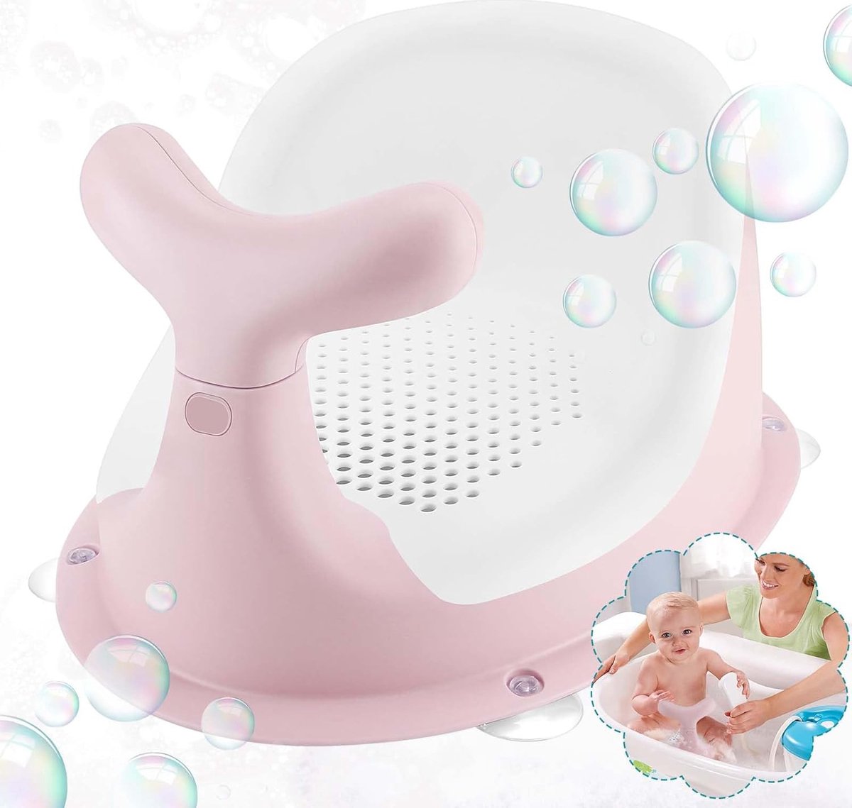 Goedkoopste Schattige badzitje voor baby's, ademend en elastisch net-siliconen kussen, ergonomische rugleuning, 4 krachtige, antislip zuignappen, voor 6 maanden en ouder (roze
