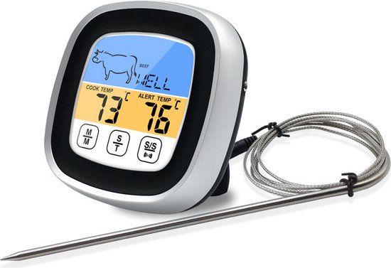 Vleesthermometer - Digitale Thermometer - BBQ Thermometer - Kernthermometer - Vleesthermometer draadloos - Voedselthermometer - Kookwekker - Lange Sonde - Vleeshermometer met Grote Touchscreen LCD