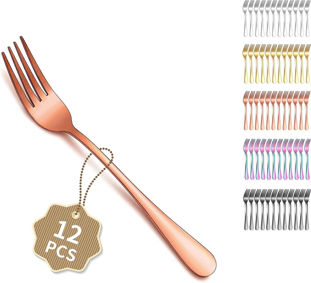 Roodgouden tafelvorken 12 stuks 18 cm vorken voor het diner roestvrij staal moderne dinervorkset vorken en lepels bestek ideaal voor thuis restaurant hotel