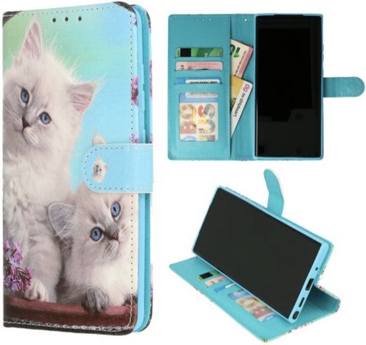 Cityhoesje – Bookcase – Geschikt voor IPhone 13 / 14 - Print Kittens