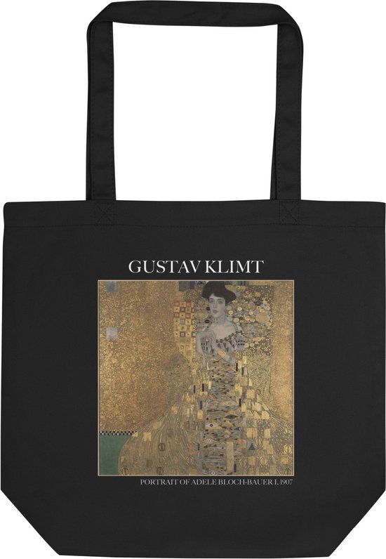 Gustav Klimt 'Portret van Adele Bloch-Bauer I' ("Portrait of Adele Bloch-Bauer I") Beroemde Schilderij Tote Bag | 100% Katoenen Tas | Kunst Tote Bag | Zwart