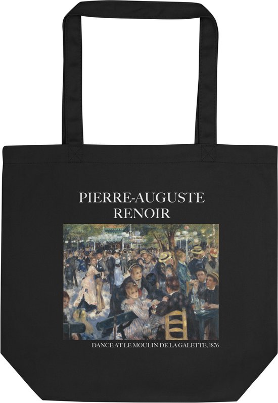 Pierre-Auguste Renoir 'Dans in Le Moulin de la Galette' ("Dance at Le Moulin de la Galette") Beroemde Schilderij Tote Bag | 100% Katoenen Tas | Kunst Tote Bag | Zwart