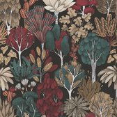 Papier peint nature Profhome 377576-GU papier peint intissé lisse avec des ornements floraux mat noir vert rouge beige 5,33 m2