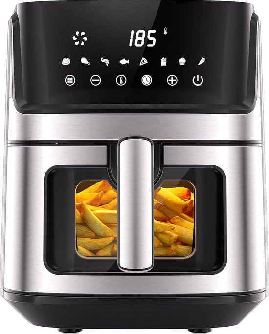 Royalty Line® AF21708D Airfryer XXL - 6.5 Liter Heteluchtfriteuse XL - 1700W - Digitaal Airfryers Met Kijkvenster - 8 Voorgeprogrammeerde Programma's - Zwart