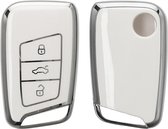 kwmobile autosleutel hoesje geschikt voor VW 3-knops autosleutel (alleen Keyless Go) - autosleutel behuizing in wit / zilver