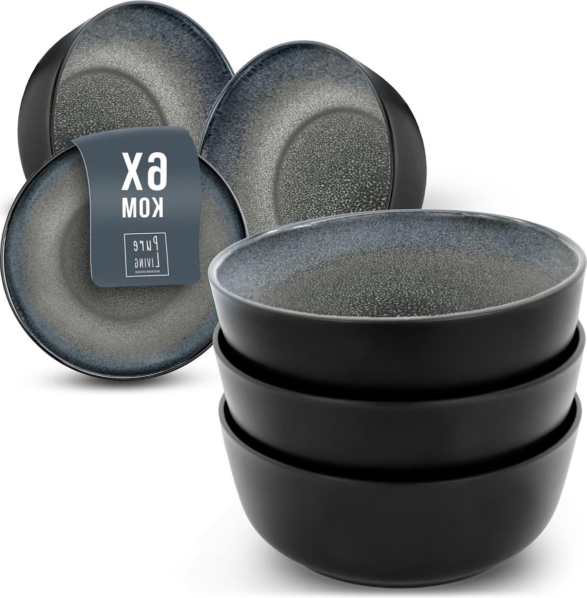 Set van 6 Müslischalen uit de Ibiza Serie - Vaatwasser- en magnetronbestendige Ontbijtkommen - Kleine Schalen en Kommen in Donker Grijs van Pure Living Schalen & Presenteerbladen