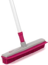 rubberen bezem KL065315EU Rubber Cleaning Broom - Electrostatic Rubber Bristles Brush with Squeegee Edge, 1.2 Metre Telescopic Handle, Non-Scratch Sweeping Brush for Pet Hair, Dirt and Spillages, Pink/Grey