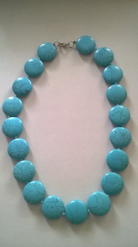Gemstones-collier ketting turquoise geknoopt 51 cm