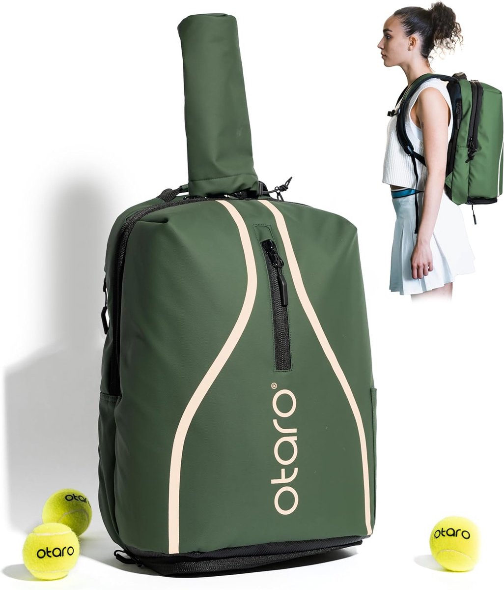 BJLFS Tennisrugzak, tennistas, unisex tennisrugzak voor dames en heren, rackettas, rugzak, tas voor tennis, badminton, tennisrugzak, sportrugzak, sporttas, beige