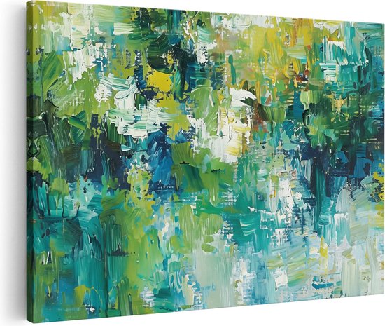 Artaza Canvas Schilderij Abstract Kunstwerk van Groen, Blauw en Geel - 60x40 - Wanddecoratie - Foto Op Canvas - Canvas Print