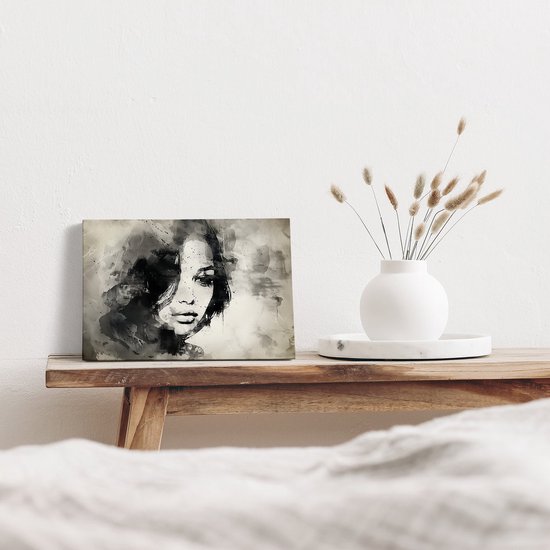 Artaza Peinture sur toile Portrait d'une femme en Zwart et Wit – 30 x 20 – Klein – Photo sur toile – Impression sur toile