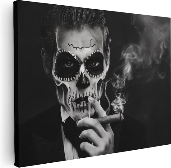 Artaza Canvas Schilderij Man in een Pak die een Sigaret Rookt - 120x90 - Wanddecoratie - Foto Op Canvas - Canvas Print