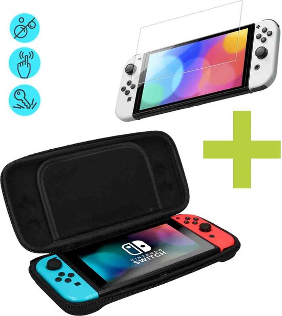 Foto: Imoshion screenprotector inclusief opberg case gehard glas geschikt voor nintendo switch oled