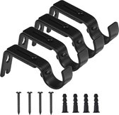 4 stuks verstelbare gordijnroede houders zware metalen beugels met schroeven (zwart) - Lengte verstelbaar van 3 cm tot 12 cm
