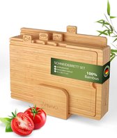 Snijplankenset [uniek design groot 4-delig 100% bamboe] | houten snijplank | keukenplank | snijplank - nu keukenprofessional worden