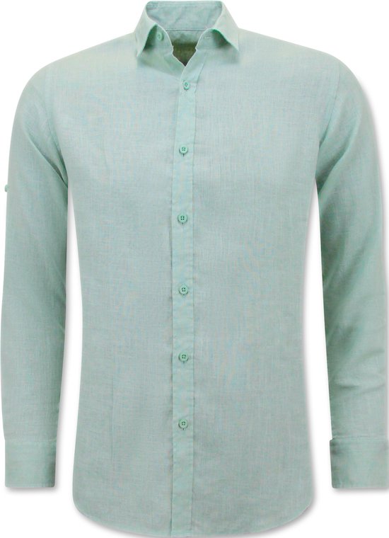 Chemise en Lin Homme - Regular Fit - Casual Blanco - Vert