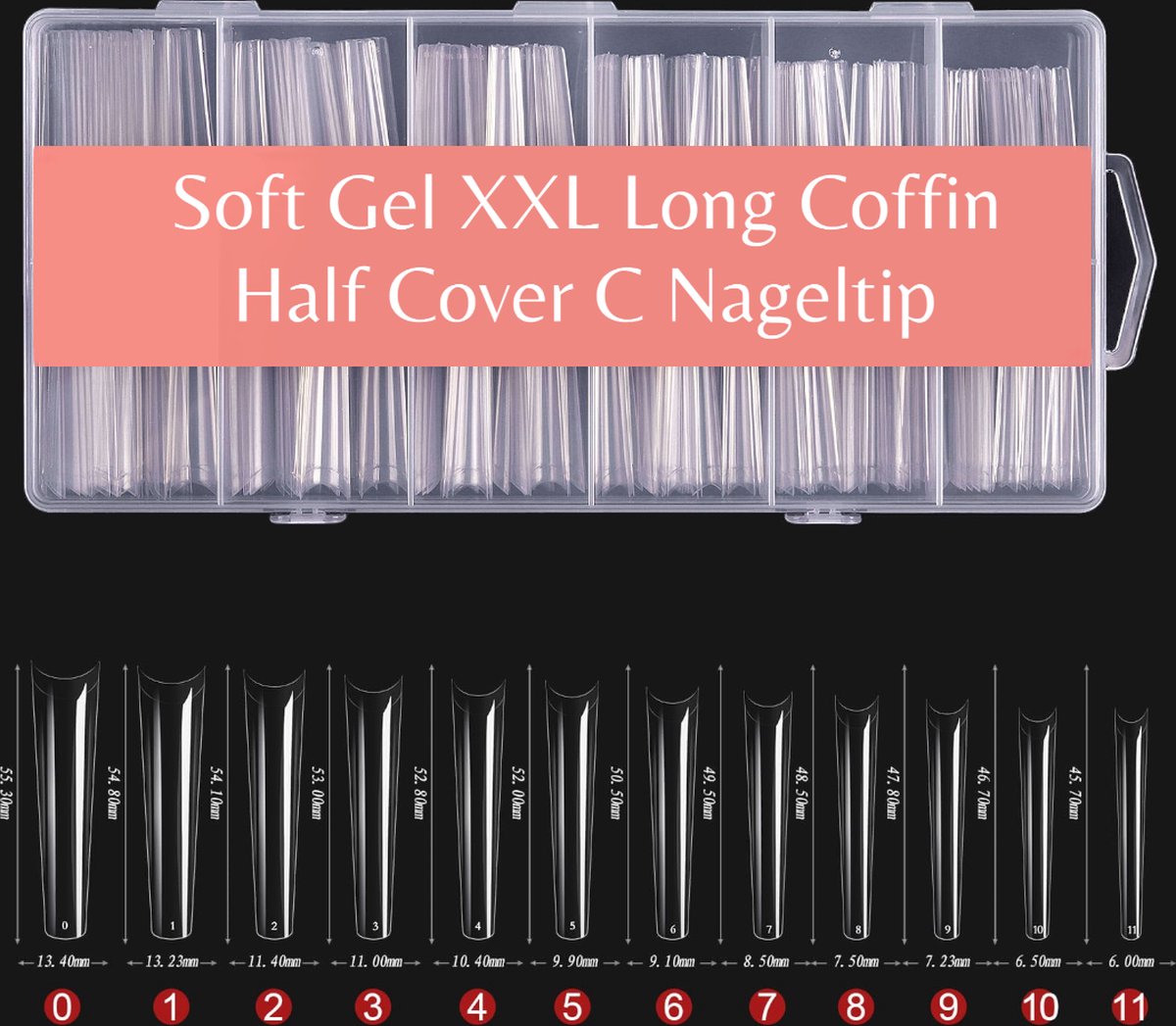Knapzeker Gel Flex 240 Nageltips met lijm Transparant XXL Long coffin half cover C nail tips- French Nail Art Acryl Nagels & Gelnagels -Hoge Kwaliteit