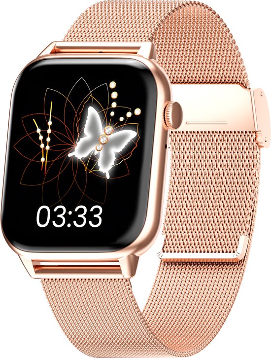 Bizoule Smartwatch Beso - Smartwatch Femme Or Rose - Montre avec fonction Appel - Podomètre - Moniteur de sommeil - Moniteur de fréquence cardiaque - Android et iOS