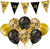 25 Jaar Feest Verjaardag Versiering Ballonnen Slingers Gefeliciteerd Goud & Zwart Decoratie – 9 Stuks