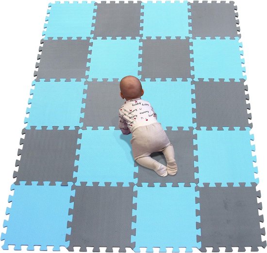Puzzelmat voor baby's en peuters, antislip vloermat van EVA-schuim blauw grijs