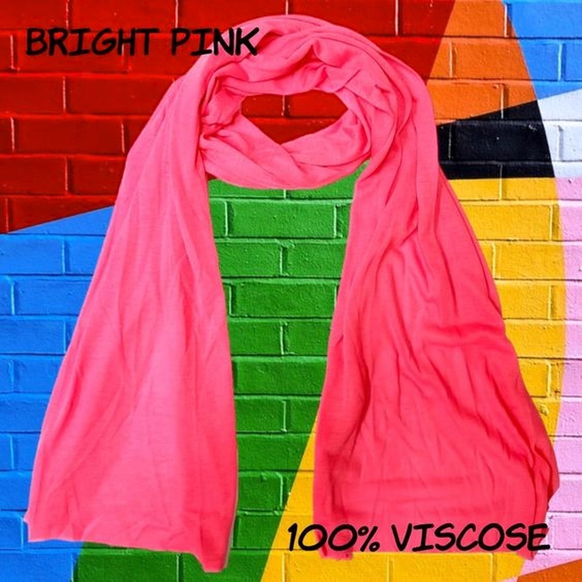 Going Retro® - lange sjaal - felle kleur - bright pink fel roze - 170 x 45 cm - volwassenen jeugd kinderen - unisex - casual feest carnaval festival sport