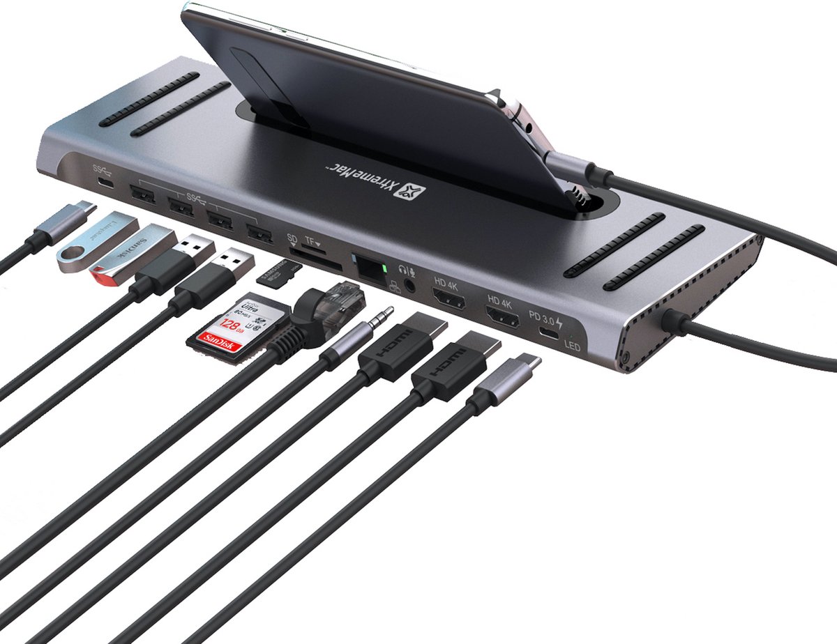 XtremeMac - Docking Hub Station - SD-kaartlezer - 12 Poorten - Zilver