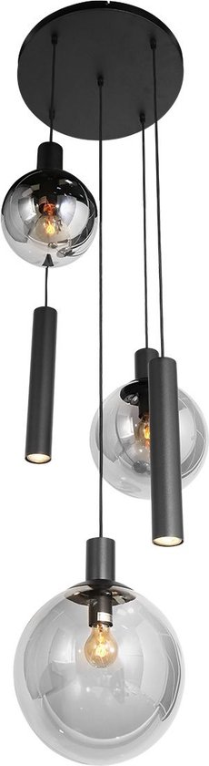 Lampe à suspension Steinhauer Bollique - Hauteur réglable - E27 + GU10 - verre fumé et noir