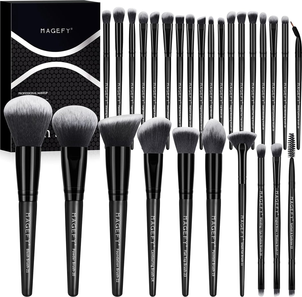 Professionele make-upborstelset 28-delig make-upborstel premium foundation gezicht ogen lippen oogschaduwborstel cosmetische borstelset met zwarte geschenkdoos