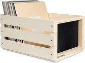 Opbergkist voor LP's met krijtbord - Houten krat voor vinylplaten - Opbergbox voor 50-80 platen in vintage stijl - Naturel hout Wooden crates